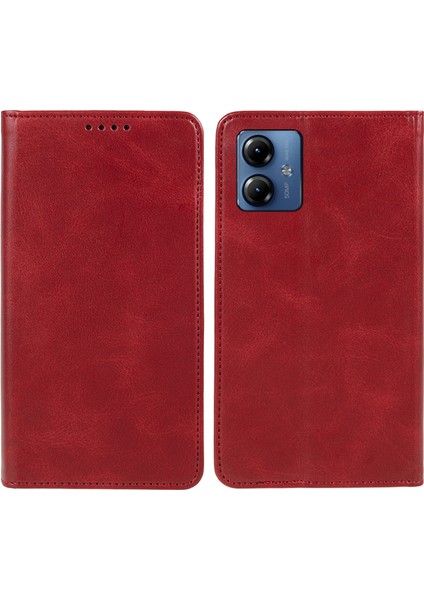 Motorola Moto G14 4g Için Pu Deri Flip Kılıf, Stand Cüzdan Dana Dokusu Manyetik Kapatma Telefon Kılıfı-Kırmızı (Yurt Dışından)
