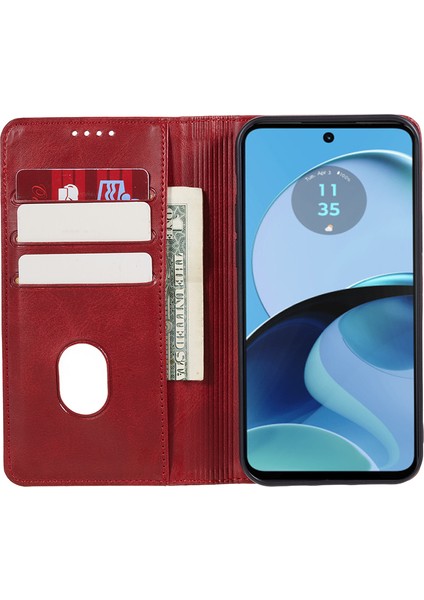 Motorola Moto G14 4g Için Pu Deri Flip Kılıf, Stand Cüzdan Dana Dokusu Manyetik Kapatma Telefon Kılıfı-Kırmızı (Yurt Dışından) fırsatları