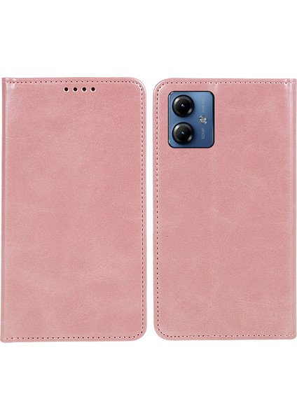 Motorola Moto G14 4g Için Pu Deri Flip Kılıf, Stand Cüzdan Dana Dokusu Manyetik Kapatma Telefon Kılıfı-Gül Altını (Yurt Dışından)