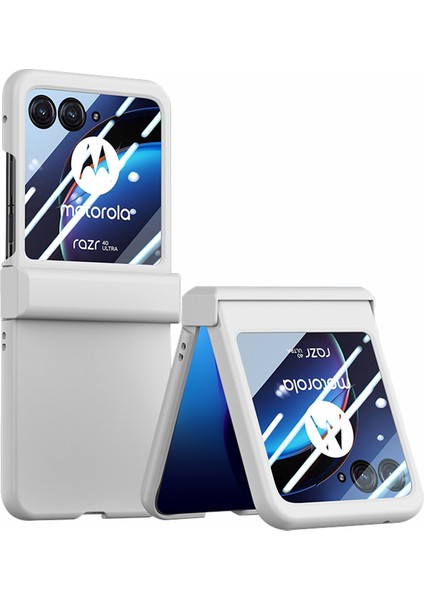 Motorola Razr 40 Ultra 5g Telefon Kılıfı Menteşe Tasarım Pc Kapağı Temperli Cam Arka Ekran Koruyucu-Beyaz (Yurt Dışından)
