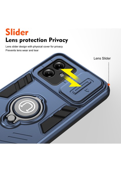 Motorola Moto G14 4g Kılıf Kickstand Slayt Lens Koruma Pc+Tpu Telefon Kılıfı-Mavi (Yurt Dışından) modelleri