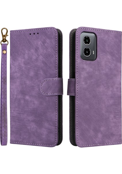 Motorola Moto G45 5G/G34 5g Manyetik Telefon Kılıfı Rfıd Engelleme Deri Kılıf-Mor (Yurt Dışından)