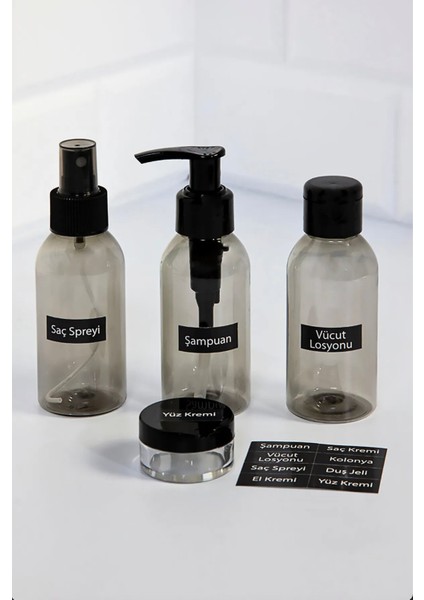 Seyahat Seti- Plastik Seyahat Boy 100ml Füme Şişe Ve Kavanoz 4'lü Çantalı Seyahat Kiti fiyatları