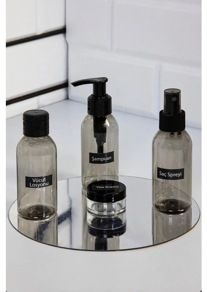 Seyahat Seti- Plastik Seyahat Boy 100ml Füme Şişe Ve Kavanoz 4'lü Çantalı Seyahat Kiti