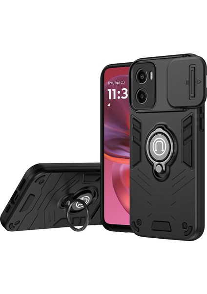 Motorola Moto G05 4g Kılıf Sürgülü Camshield Kickstand Pc+Tpu Telefon Kılıfı-Siyah (Yurt Dışından)