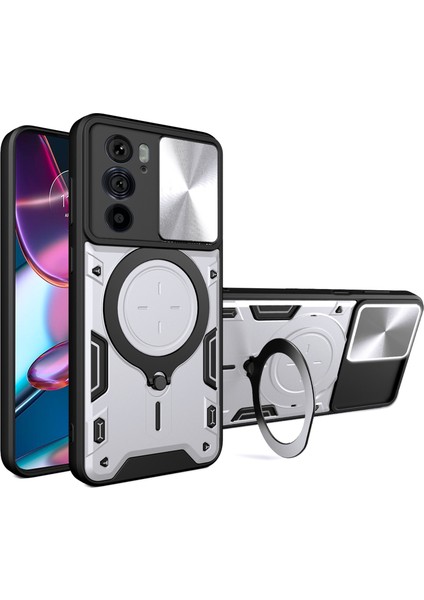 Motorola Edge 30 Pro (Motorola EDGE+(2022)) Kayar Kamera Kapak Halkası Destek Pc+Tpu Telefon Kılıfı-Gümüş (Yurt Dışından)