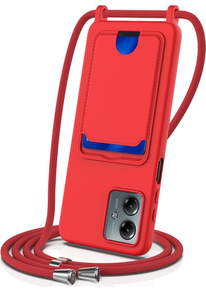 Motorola Moto G14 4g Kılıf Sıvı Silikon Kart Tutucu Arka Telefon Kılıfı Kordonlu-Kırmızı (Yurt Dışından)