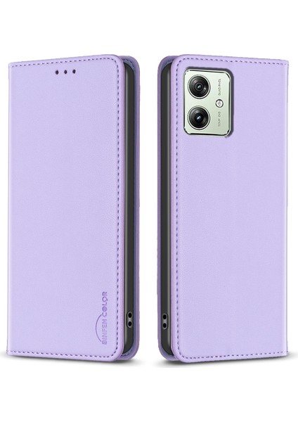 Bınfen Color BF18 Motorola Moto G54 5g Deri Kapak Kart Tutucu Stand Telefon Kılıfı-Mor (Yurt Dışından)