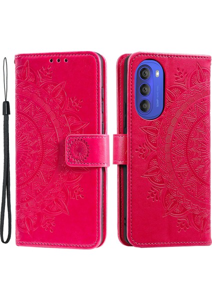 Motorola Moto G51 5g Için Mandala Çiçek Baskılı Telefon Kılıfı, Pu Deri Darbeye Dayanıklı Cüzdan Kılıf Standı Kabuk Bilek Kayışı Ile-Gül (Yurt Dışından)