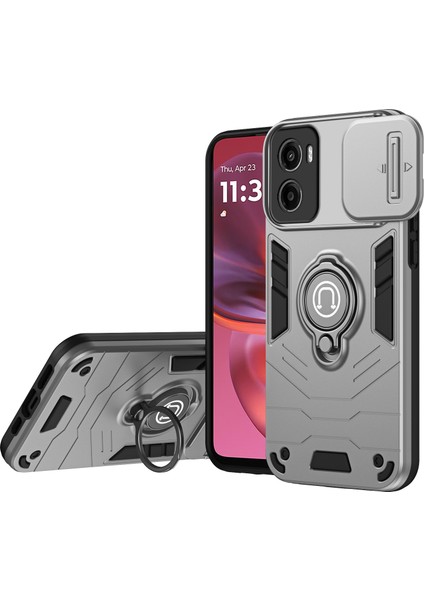 Motorola Moto G05 4g Kılıf Sürgülü Camshield Kickstand Pc+Tpu Telefon Kılıfı-Gri (Yurt Dışından)