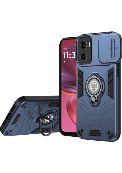 Motorola Moto G05 4g Kılıf Sürgülü Camshield Kickstand Pc+Tpu Telefon Kılıfı-Mavi (Yurt Dışından)