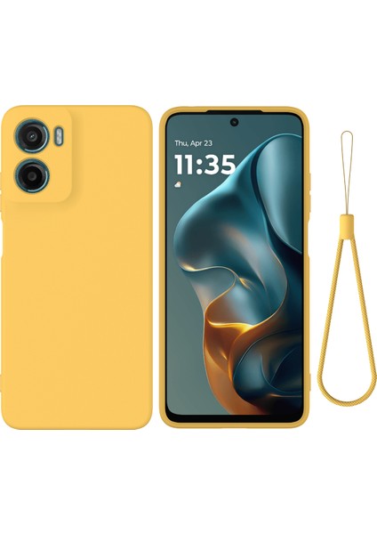 Motorola Moto E15 4g/motorola Moto G05 4g Kılıf Sıvı Silikon Telefon Arka Kapağı El Askısı Ile-Sarı (Yurt Dışından)