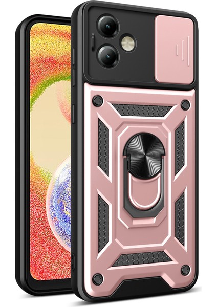 Motorola Moto G14 4g Kapak Sürgülü Lens Kapağı Pc + Tpu Koruyucu Telefon Kılıfı - Gül Altını (Yurt Dışından)