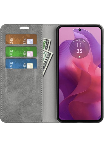 Motorola Moto E14 4G/G04 4G/G04S 4G/G24 4g Manyetik Telefon Kılıfı Cilt Dokunuşlu Pu Deri Kapak-Gri (Yurt Dışından) fiyatları