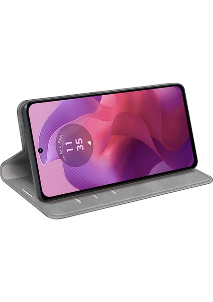 Motorola Moto E14 4G/G04 4G/G04S 4G/G24 4g Manyetik Telefon Kılıfı Cilt Dokunuşlu Pu Deri Kapak-Gri (Yurt Dışından) modelleri