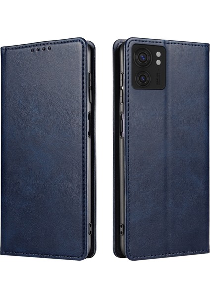 Motorola Edge 40 5g Pu Deri Stand Kılıf Dana Dokusu Düşmeye Karşı Cüzdan Telefon Kılıfı-Mavi (Yurt Dışından)