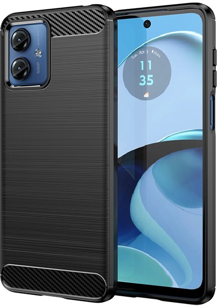 Motorola Moto G14 4g Için Yumuşak Tpu Fırçalanmış Kılıf, Karbon Fiber Dokulu Telefon Kılıfı-Siyah (Yurt Dışından)