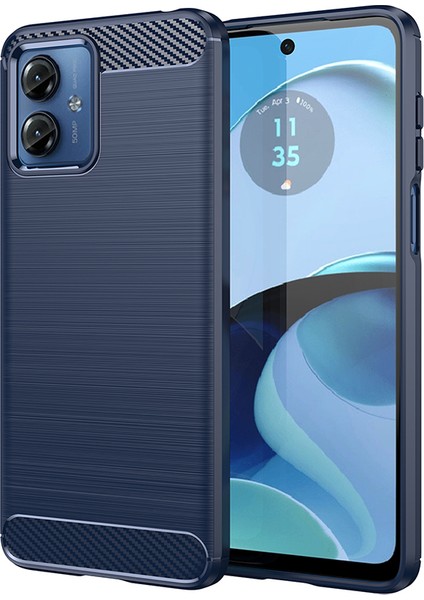 Motorola Moto G14 4g Için Yumuşak Tpu Fırçalanmış Kılıf, Karbon Fiber Dokulu Telefon Kılıfı-Mavi (Yurt Dışından)
