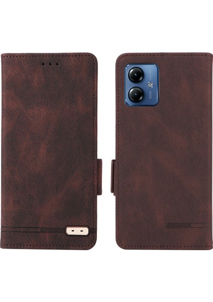 Motorola Moto G14 4g Stand Telefon Kılıfı Çizilmez Pu Deri Donanım Dekor Cüzdan Koruyucu Kılıf-Kahve (Yurt Dışından)