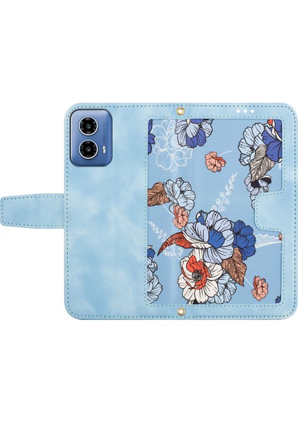 Motorola Moto G45 5G/G34 5g Kılıf Standı Fonksiyonu Çiçek Desenli Pu Deri Telefon Kılıfı-Bebek Mavisi (Yurt Dışından) indirimleri