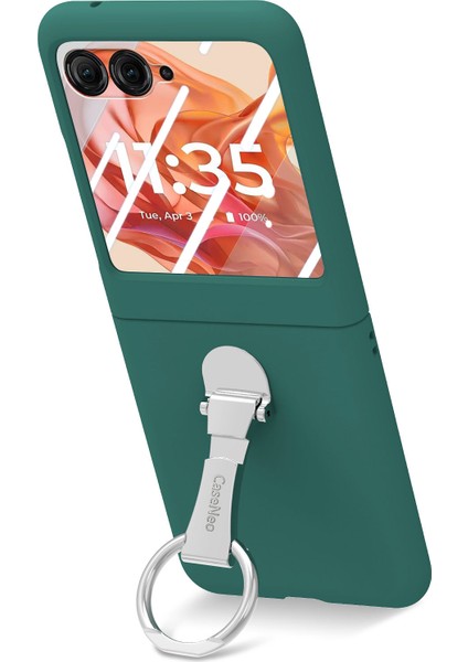 Motorola Razr 50 5g Kılıf Halka Kickstand Pc Telefon Kılıfı Temperli Cam Arka Ekran Filmi-Koyu Yeşil (Yurt Dışından) fiyatları