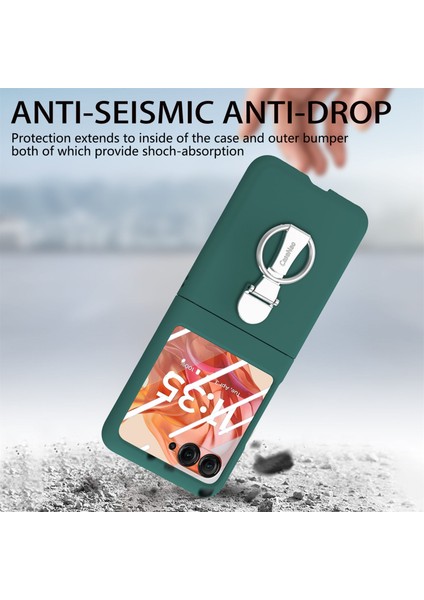 Motorola Razr 50 5g Kılıf Halka Kickstand Pc Telefon Kılıfı Temperli Cam Arka Ekran Filmi-Koyu Yeşil (Yurt Dışından) indirimleri