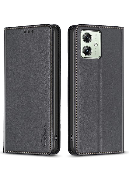 Bınfen Color BF18 Motorola Moto G54 5g Deri Kapak Kart Tutucu Stand Telefon Kılıfı-Siyah (Yurt Dışından)