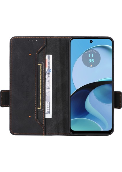 Motorola Moto G14 4g Stand Telefon Kılıfı Çizilmez Pu Deri Donanım Dekor Cüzdan Koruyucu Kılıf-Siyah (Yurt Dışından) fiyatları