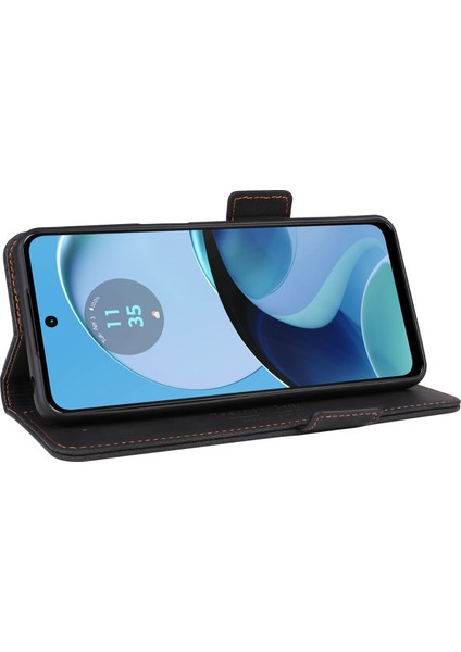 Motorola Moto G14 4g Stand Telefon Kılıfı Çizilmez Pu Deri Donanım Dekor Cüzdan Koruyucu Kılıf-Siyah (Yurt Dışından) modelleri