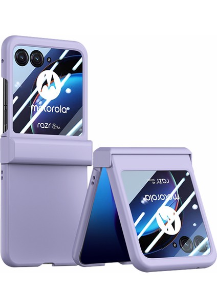 Motorola Razr 40 Ultra 5g Telefon Kılıfı Menteşe Tasarım Pc Kapağı Temperli Cam Arka Ekran Koruyucu-Mor (Yurt Dışından)