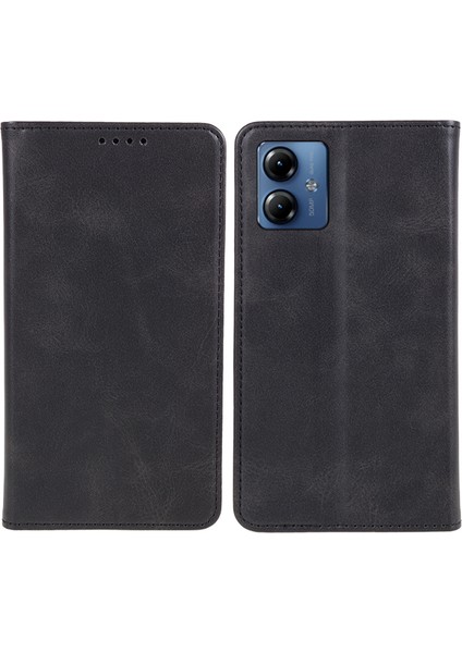 Motorola Moto G14 4g Için Pu Deri Flip Kılıf, Stand Cüzdan Dana Dokusu Manyetik Kapatma Telefon Kılıfı-Siyah (Yurt Dışından)