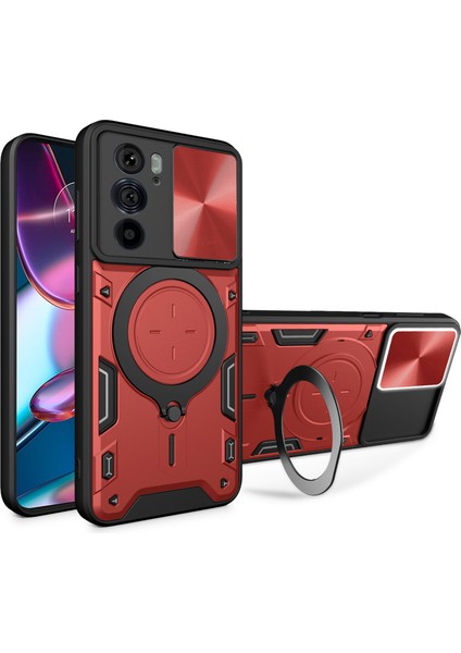 Motorola Edge 30 Pro (Motorola EDGE+(2022)) Kayar Kamera Kapak Halkası Destek Pc+Tpu Telefon Kılıfı-Kırmızı (Yurt Dışından)