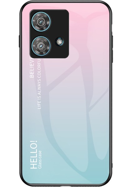 Motorola Edge 40 Neo 5g Temperli Cam + Pc + Tpu Telefon Kılıfı Düşmeye Lı Kapak - Degrade Pembe Mavi (Yurt Dışından)
