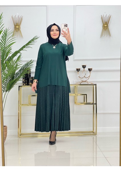 Kaz Ayağı Desenli Etekli Takım