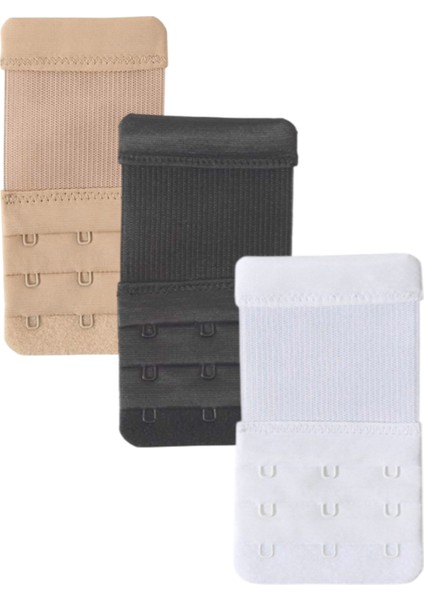 3 Adet Beyaz Siyah Ten Lastikli Sütyen Uzatma Agrafı Geniş 3 Kancalı Ek Aparat