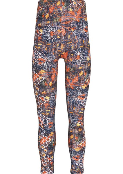 Turuncu Yaprak Kız Çocuk Desenli Mevsimlik Tayt