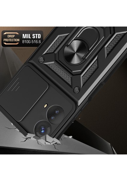 Motorola Moto G53 5g Için Kickstand Pc+Tpu Telefon Kılıfı, Kayar Itmeli Çekmeli Kamera Lens Koruma Kabuğu Telefon Kılıfı-Siyah (Yurt Dışından) modelleri