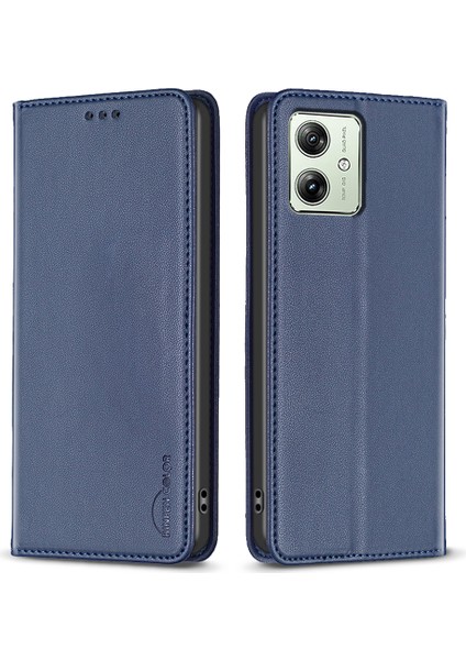 Bınfen Color BF18 Motorola Moto G54 5g Deri Kapak Kart Tutucu Stand Telefon Kılıfı-Mavi (Yurt Dışından)