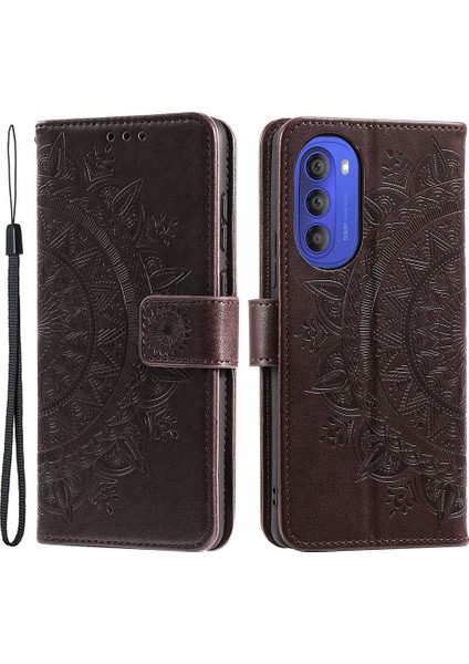 Motorola Moto G51 5g Için Mandala Çiçek Baskılı Telefon Kılıfı, Pu Deri Darbeye Dayanıklı Cüzdan Kılıf Standı Kabuk Bilek Kayışı Ile-Kahverengi (Yurt Dışından)