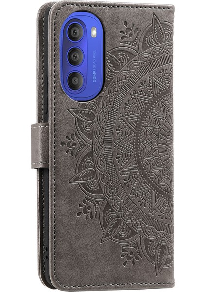 Motorola Moto G51 5g Için Mandala Çiçek Baskılı Telefon Kılıfı, Bilek Kayışlı Pu Deri Darbeye Dayanıklı Cüzdan Kılıf Standı Kabuk-Gri (Yurt Dışından) modelleri