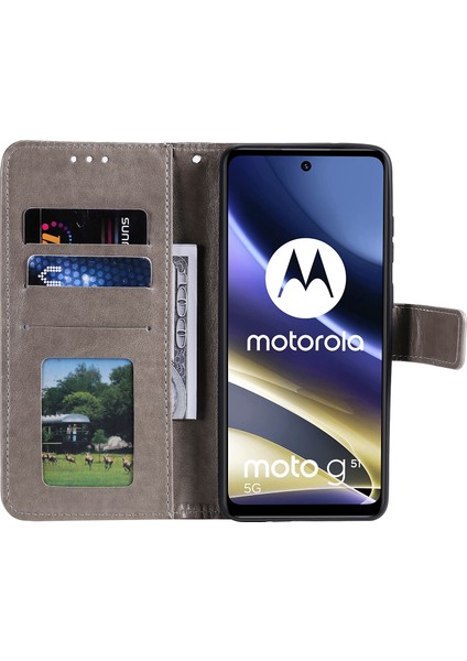 Motorola Moto G51 5g Için Mandala Çiçek Baskılı Telefon Kılıfı, Bilek Kayışlı Pu Deri Darbeye Dayanıklı Cüzdan Kılıf Standı Kabuk-Gri (Yurt Dışından) fırsatları