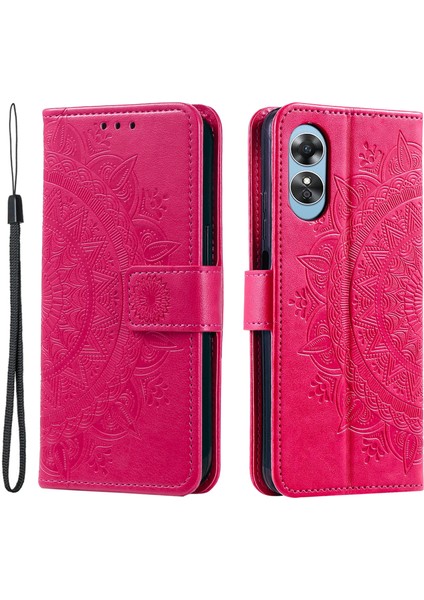 Oppo A58 5g Için Cep Telefonu Kılıfı, Baskılı Mandala Çiçek Desenli Cüzdan Standlı Telefon Kılıfı Askılı-Gül (Yurt Dışından)