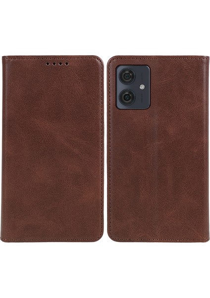 Motorola Moto G54 5g Kılıf Dana Dokusu Pu Deri Kabuk Düşmeye Dayanıklı Cüzdan Standı Telefon Kılıfı-Kahverengi (Yurt Dışından)