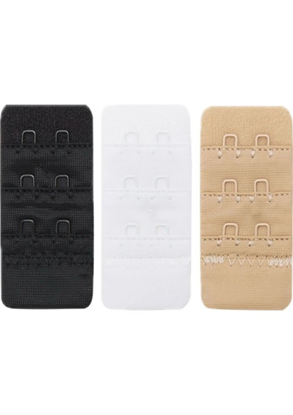 Kadın Sütyen Uzatma Agrafı 2 Kancalı Kopça Beyaz Siyah Ten 3'lü Paket
