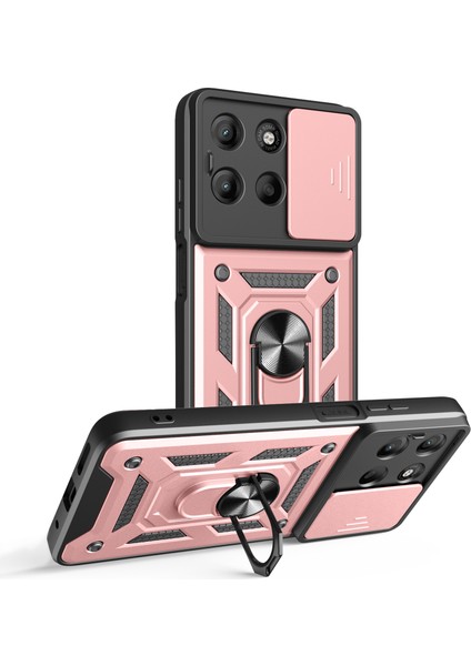 Motorola Moto G15 4g Kılıf Sürgülü Kamera Kapağı Pc + Tpu Ayaklı Telefon Kılıfı-Gül Altını (Yurt Dışından)