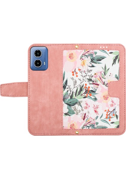 Motorola Moto G45 5G/G34 5g Kılıf Standı Fonksiyonu Çiçek Desenli Pu Deri Telefon Kılıfı-Pembe (Yurt Dışından) indirimleri