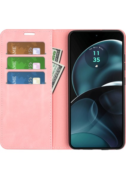 Motorola Moto G14 4g Pu Deri Telefon Kılıfı Cilt Dokunma Hissi Cüzdan Standı Telefon Kılıfı-Pembe (Yurt Dışından) fiyatları