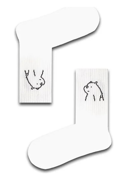 Beyaz Panda Desenli Unisex Atletik Çorap