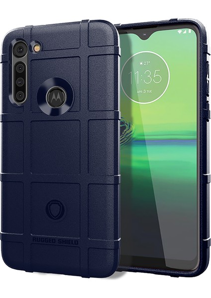Motorola Moto G8 Power-Blue Için Sağlam Kalkan Kare Izgara Doku Kalınlaştırılmış Tpu Kılıf (Yurt Dışından)