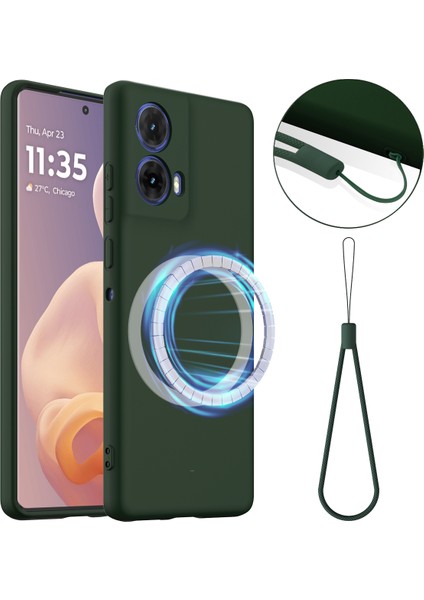 Motorola Moto G24 4g Kılıf Magsafe Anti-Düşme Sıvı Silikon Telefon Kılıfı ile Uyumlu-Koyu Yeşil (Yurt Dışından)